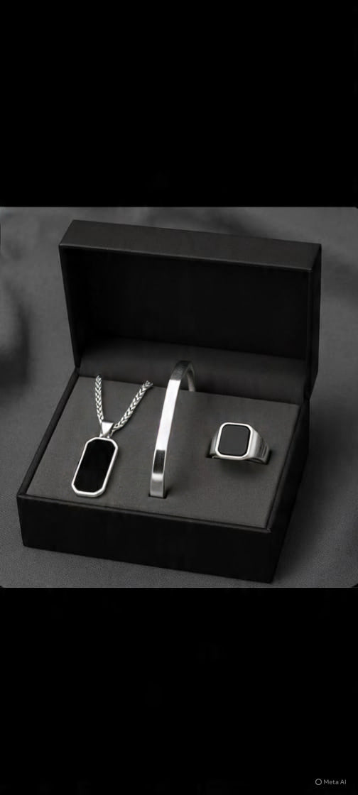 Silver Onyx Trio – Premium Men’s Jewelry Gift Set