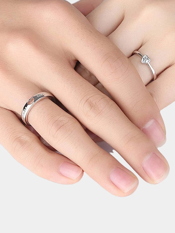 Endless Love Engraved Crystal Heart Couple Ring Adjustable Size
