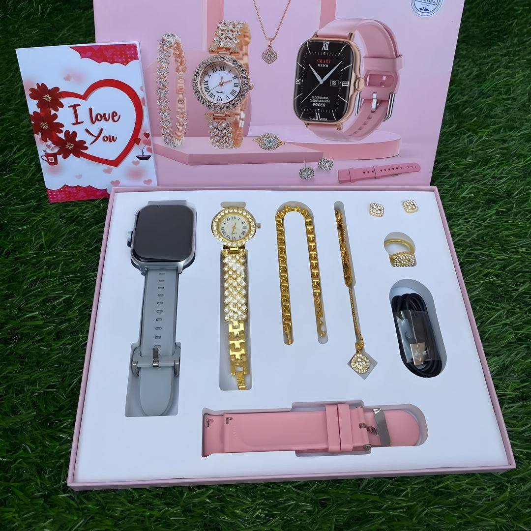 A58 Plus Ladies Smartwatch Combo Set 8 in 1