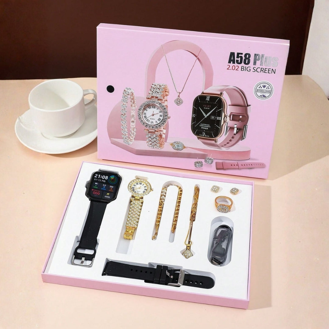 A58 Plus Ladies Smartwatch Combo Set 8 in 1