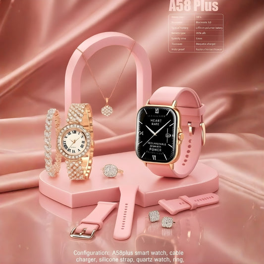 A58 Plus Ladies Smartwatch Combo Set 8 in 1