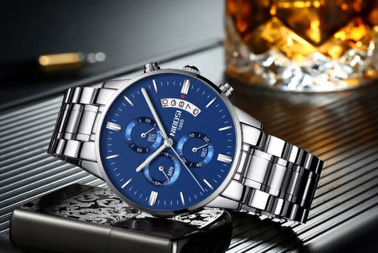 Silver Stainless Steel With Blue Dial